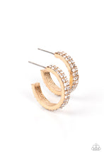Load image into Gallery viewer, Positively Petite - Gold Rhinestone Hoop Earrings Paparazzi Accessories