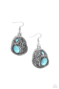 blue,crackle stone,fishhook,floral,turquoise,Hibiscus Harvest - Blue Turquoise Stone Floral Earrings