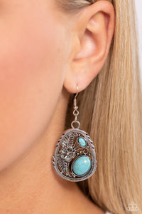 blue,crackle stone,fishhook,floral,turquoise,Hibiscus Harvest - Blue Turquoise Stone Floral Earrings