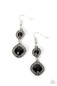 black,fishhook,rhinestones,Modern Motives - Black Rhinestone Earrings