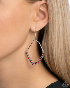 fishhook,red,rhinestones,Bent on Success - Red Rhinestone Earrings