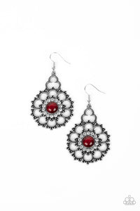 cat's eye,fishhook,floral,l,red,Floral Renaissance - Red Cat's Eye Floral Earrings