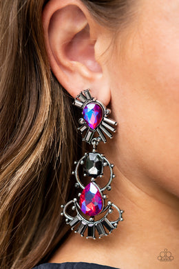 Ultra Universal Pink Oil Spill Rhinestone Earrings Paparazzi Accessories