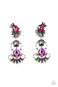 hematite,Life of the party,oil spill,pink,post,rhinestones,Ultra Universal Pink Oil Spill Rhinestone Earrings