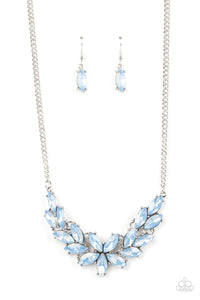 blue,rhinestones,short necklace,Ethereal Efflorescence Blue Rhinestone Necklace