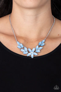 blue,rhinestones,short necklace,Ethereal Efflorescence Blue Rhinestone Necklace