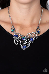 blue,oil spill,rhinestones,short necklace,Warp Speed Blue Rhinestone Necklace