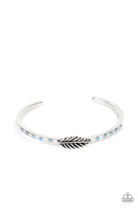 blue,cuff,feather,rhinestones,Free-Spirited Shimmer - Blue Feather Cuff Bracelet