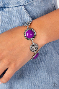 floral,lobster claw clasp,purple,Positively Poppy - Purple Floral Bracelet