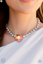 Load image into Gallery viewer, Heart In My Throat Orange Oil Spill Rhinestone Heart Choker Necklace Paparazzi Accessories