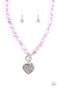 heart,hearts,pearls,purple,short necklace,Color Me Smitten - Purple Pearl Heart Necklace