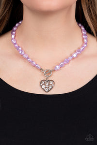 heart,hearts,pearls,purple,short necklace,Color Me Smitten - Purple Pearl Heart Necklace