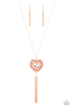 Load image into Gallery viewer, Prismatic Passion - Rose Gold Iridescent Rhinestone Heart Necklace Paparazzi Accessories