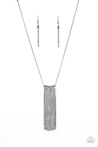 autopostr_pinterest_58290,gunmetal,long necklace,rhinestones,Stellar Crescendo - Black Gunmetal Rhinestone Necklace