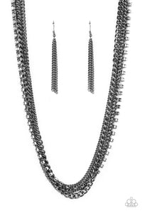 gunmetal,rhinestones,short necklace,Free to CHAINge My Mind - Black Gunmetal Necklace