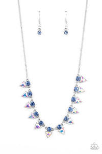 blue,iridescent,rhinestones,short necklace,Razor-Sharp Refinement - Blue Rhinestone Necklace