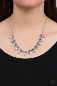 blue,iridescent,rhinestones,short necklace,Razor-Sharp Refinement - Blue Rhinestone Necklace