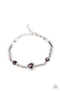 hearts,lobster claw clasp,purple,rhinestones,Amor Actually - Purple Heart Rhinestone Bracelet