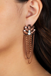 copper,post,rhinestones,Reach for the SKYSCRAPERS - Copper Rhinestone Post Earrings