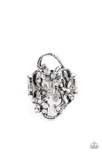 Load image into Gallery viewer, Flirtatiously Flowering - White Floral Rhinestone Ring Paparazzi Accessories