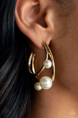 Metro Pier Gold Pearl Hoop Earrings Paparazzi Accessories
