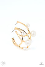 Load image into Gallery viewer, Metro Pier Gold Pearl Hoop Earrings Paparazzi Accessories