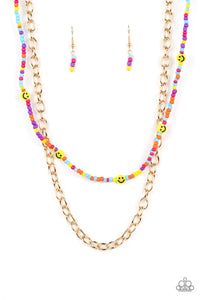 gold,multi,seed bead,short necklace,Happy Looks Good On You Multi Necklace