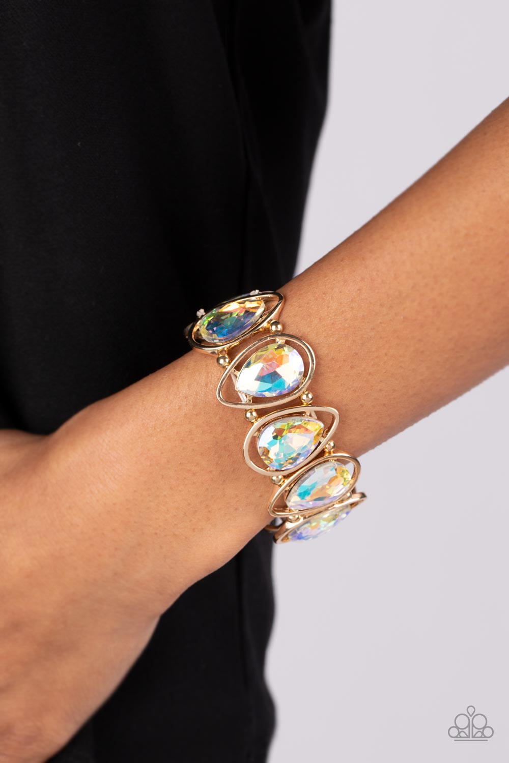 The Sparkle Society - Gold Rhinestone Stretchy Bracelet Paparazzi Accessories