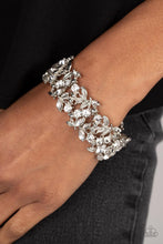Load image into Gallery viewer, Feathered Finesse -White Rhinestone Stretchy Bracelet Paparazzi Accessories