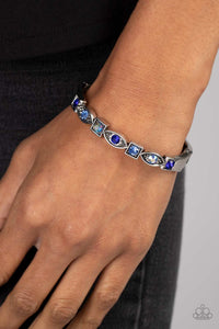 blue,hinge,rhinestones,Poetically Picturesque - Blue Rhinestone Hinged Bracelet