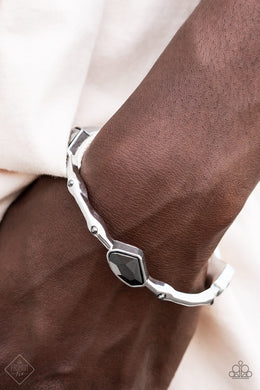 Chiseled Craze Silver Hematite Rhinestone Bangle Bracelet Paparazzi Accessories