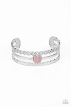 Load image into Gallery viewer, You Win My Heart - Pink Cat&#39;s Eye Heart Cuff Bracelet Paparazzi Accessories