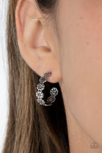 Load image into Gallery viewer, Floral Fad - Silver Floral Hoop Earrings Paparazzi Accessories