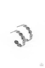 Load image into Gallery viewer, Floral Fad - Silver Floral Hoop Earrings Paparazzi Accessories