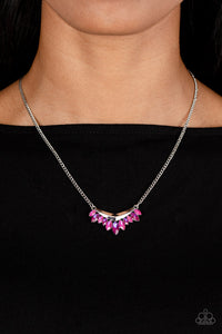 pink,rhinestones,short necklace,Flash of Fringe - Pink Rhinestone Necklace