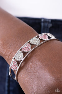 Cuff,hearts,pink,rhinestones,Decadent Devotion - Pink Rhinestone Heart Cuff Bracelet
