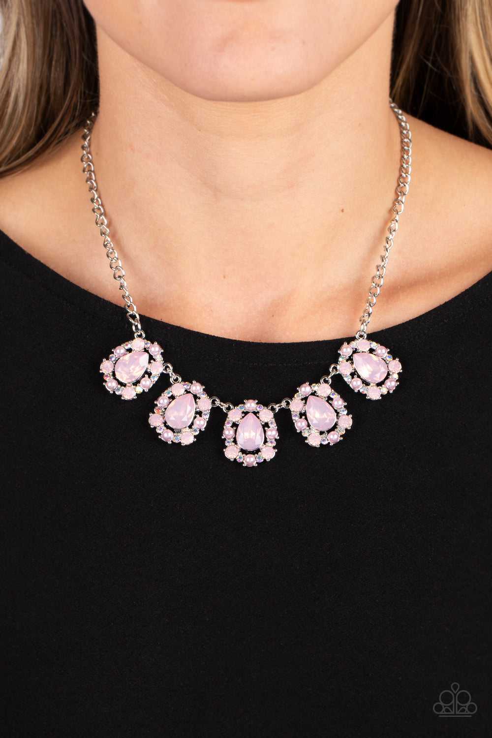 Pearly Pond - Pink Opal Rhinestone Necklace Paparazzi Accessories