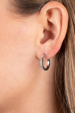 Audaciously Angelic - White Rhinestone Hoop Earrings Paparazzi Accessories