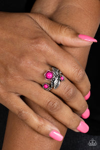 dainty back,floral,pink,Wonderland Wildflower - Pink Floral Ring