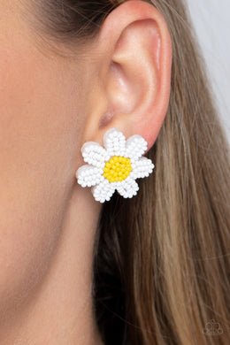Sensational Seeds - White Flower Seed Bead Post Earrings Paparazzi Accessories