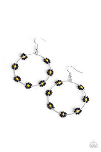 black,fishhook,floral,seed bead,Dainty Daisies - Black Seed Bead Earrings