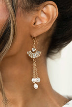 Load image into Gallery viewer, London Season Lure Gold Rhinestone Pearl Earrings Paparazzi Accessories