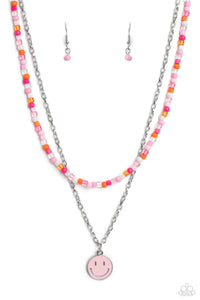 pink,seed bead,short necklace,High School Reunion - Pink Necklace