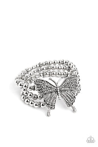 butterfly,rhinestones,stretchy,white,First WINGS First - White Butterfly Stretchy Bracelet