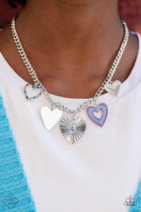 hearts,multi,purple,short necklace,Retro Rhapsody Multi Heart Charm Necklace