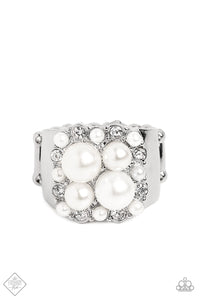 pearls,rhinestones,white,wide back,Opulent Overture White Pearl Rhinestone Ring