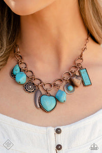 blue,copper,crackle stone,heart,hearts,short necklace,turquoise,Countryside Collection Copper Stone Necklace