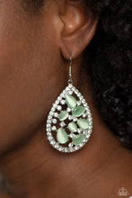Load image into Gallery viewer, Cats Eye Class - Green Cat&#39;s Eye Rhinestone Earrings Paparazzi Accessories