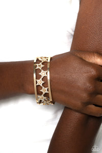 cuff,gold,patriotic,stars,Starry Suffragette - Gold Star Rhinestone Cuff Bracelet