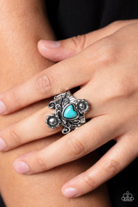blue,crackle stone,turquoise,wide back,Trailblazing Tribute - Blue Stone Heart Ring